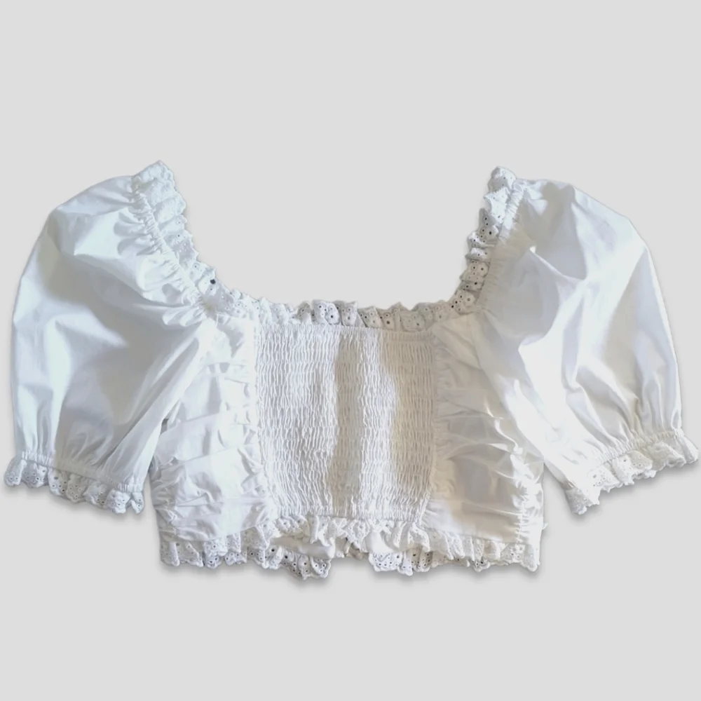 NWOT - MABLE Country Nights Cropped Lace Up Peasant Blouse - White - Picture 4 of 8